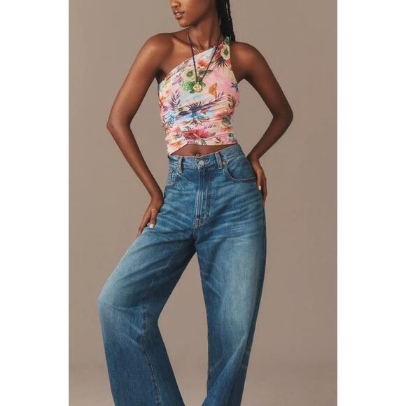 AFRM Zakia One-Shoulder Top, Tropical Butterfly Print | Womens XL, NWT - Picture 3 of 5